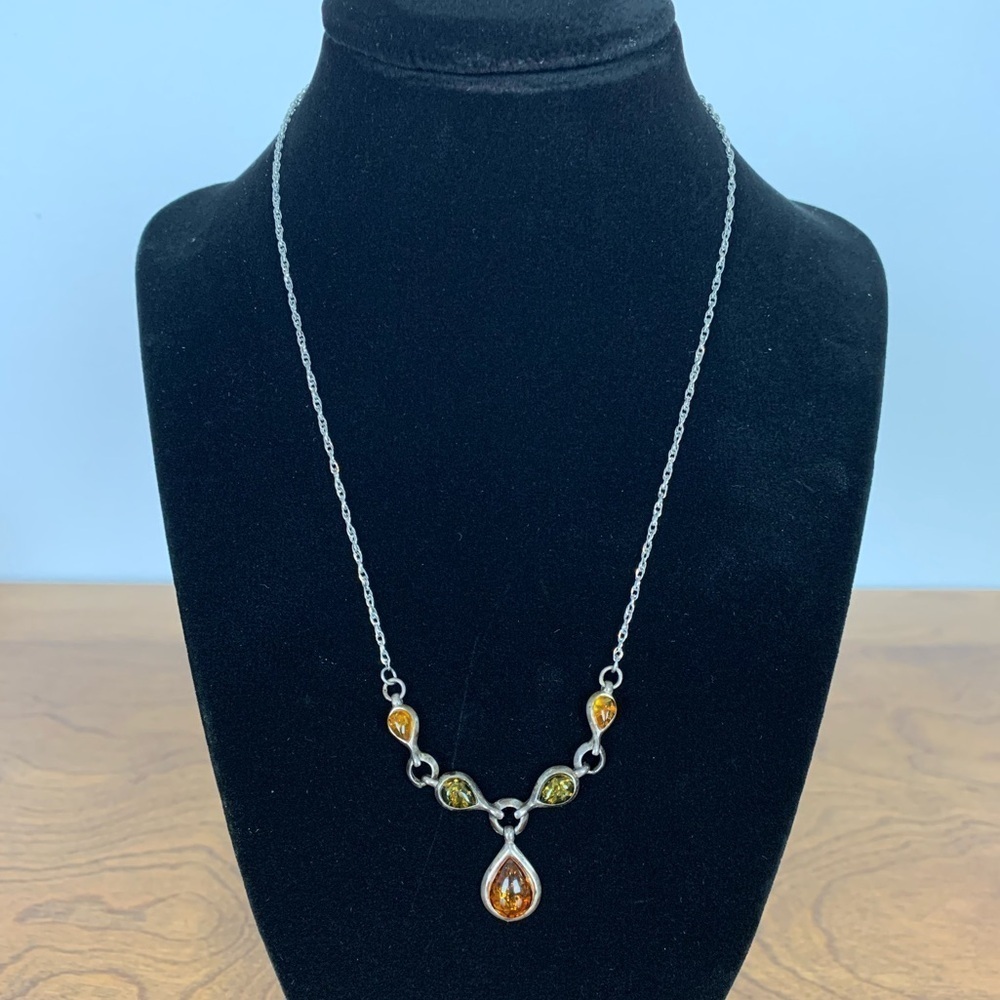 Sterling Silver Necklace Amber Stones Différent Colors Stamped ENP 925 Vintage
